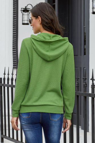 Green Open Front Pocket Button Down Knit Cardigan Coat