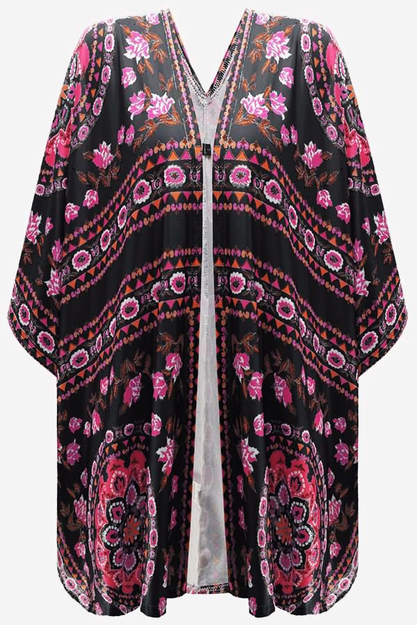 Black Floral Kimono Cardigan Open Front Cover Up