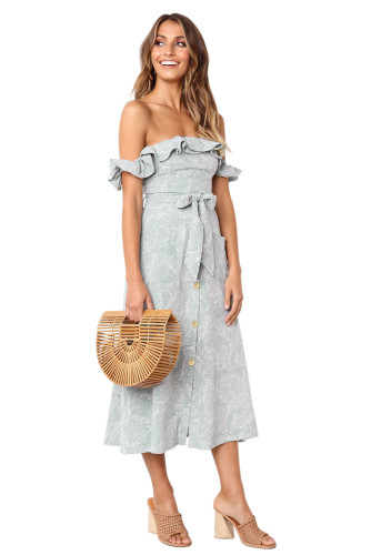 Sky Blue Koda Floral Print Off Shoulder Dress