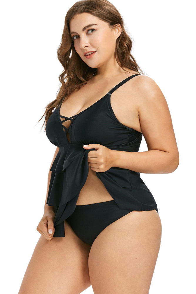 Plus Size Multi-layer Ruffles Tankini Swimwear