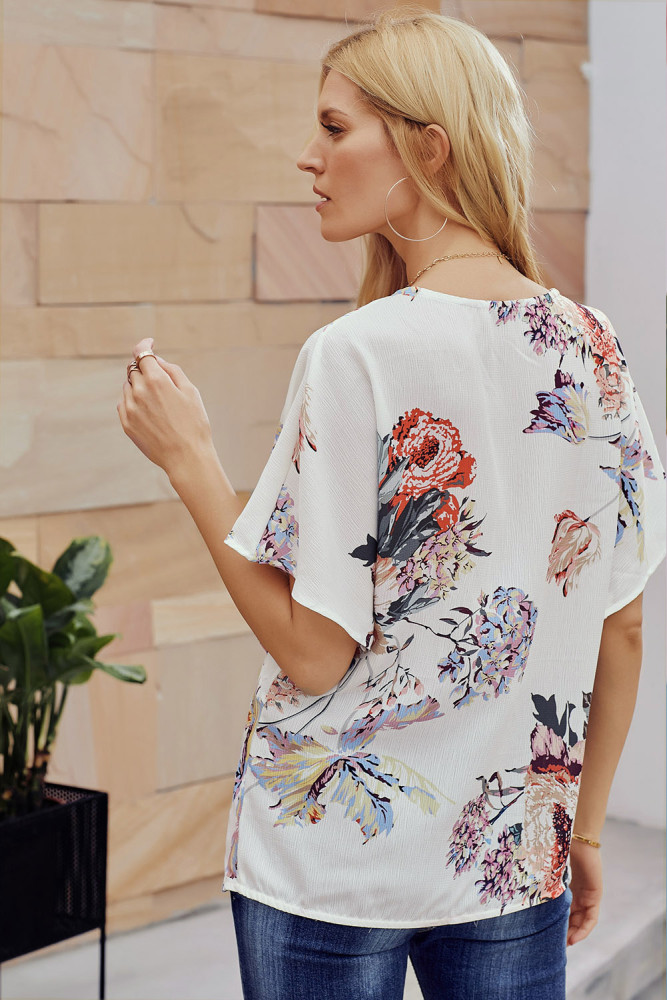 White Amaryllis Floral Twist Top