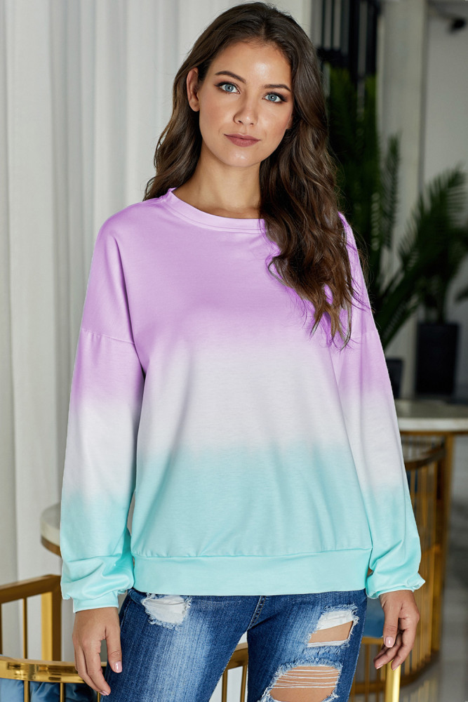 Purple Color Block Tie Dye Pullover Sweatshirt