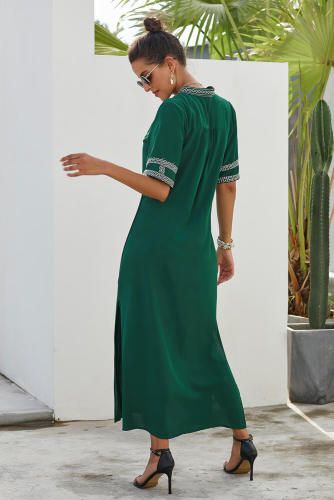 Green Bohemian Floral Print Split Maxi Dress