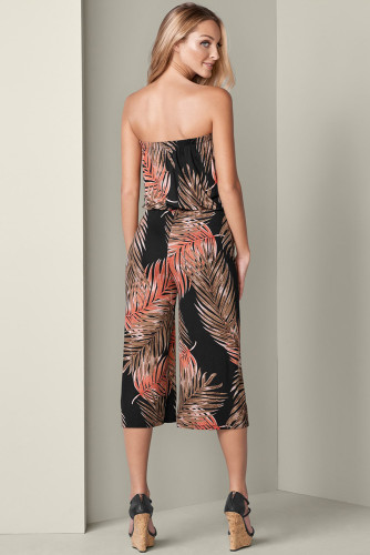 Black Flower Print Bandeau Bodice Wide Leg Jumpsuit