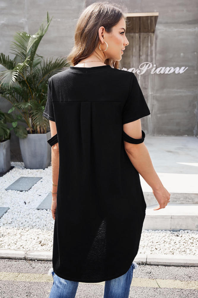 Black Defying Gravity High Low Knit Top
