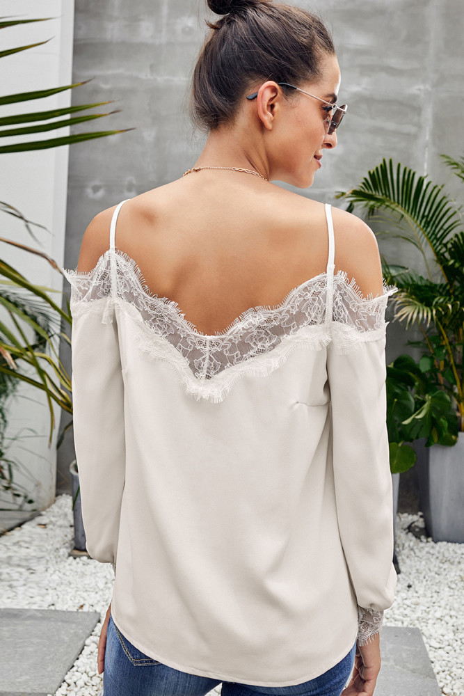 White Trixie Lace Cold Shoulder Blouse