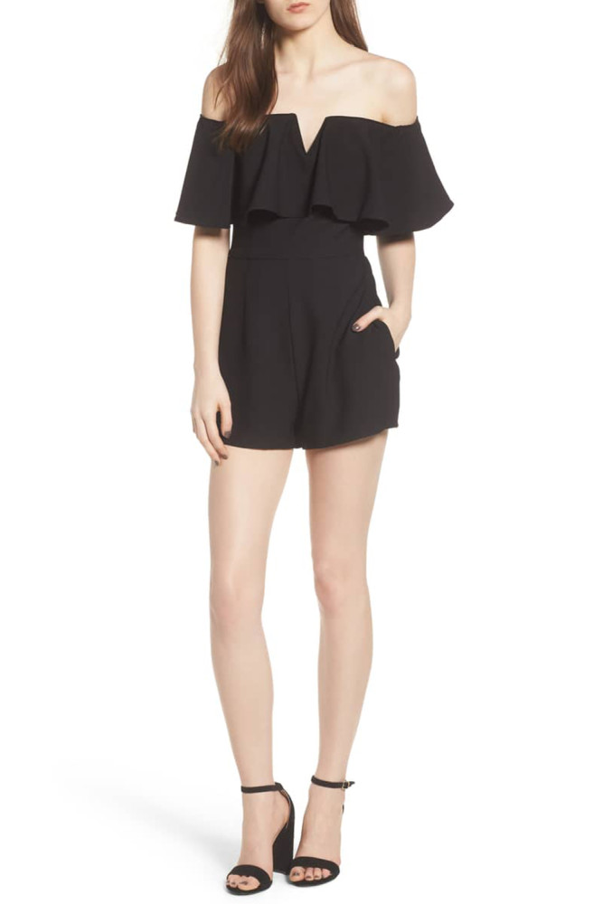 Black Strapless Flounce Romper