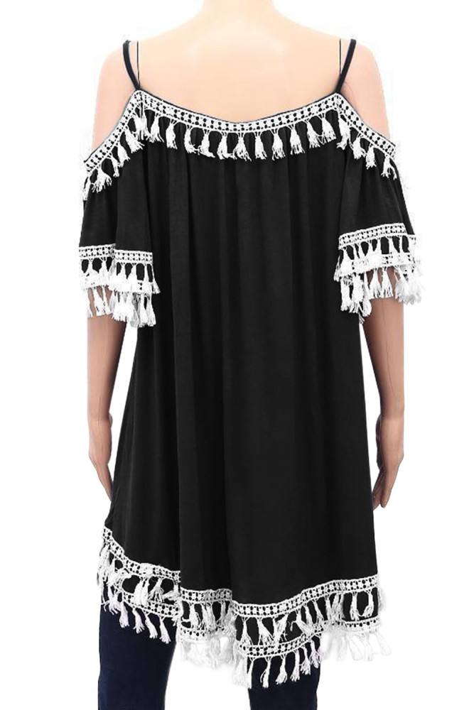 Black Boho Tassel Tunic Cover up