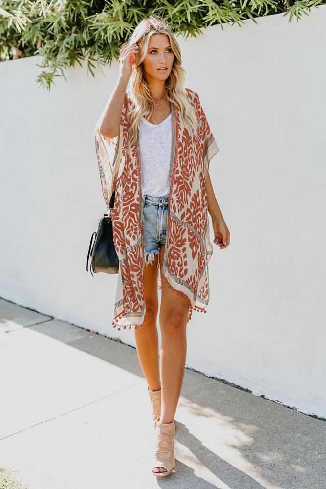 Orange Prowess Pom Pom Kimono