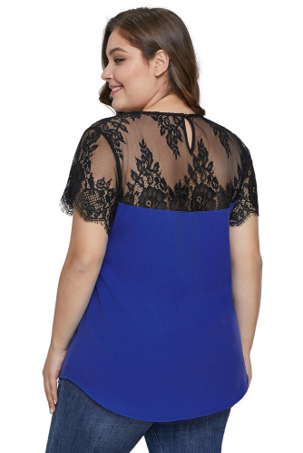 Blue Lace Yoke Plus Size Top
