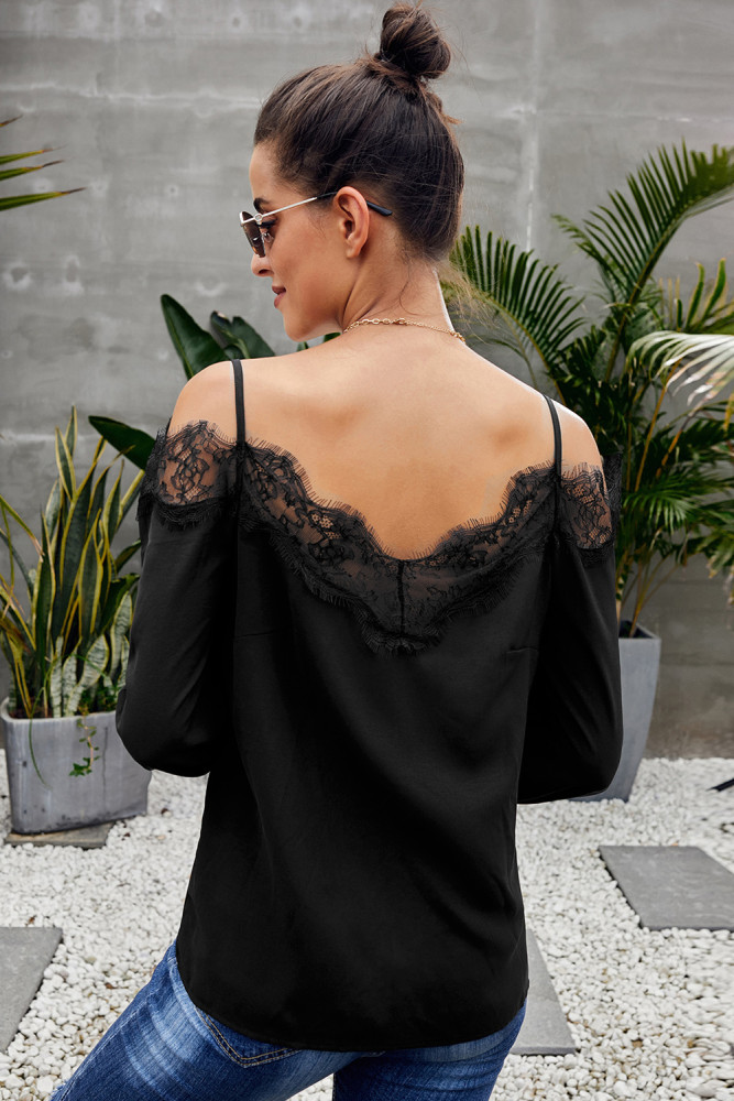 Black Trixie Lace Cold Shoulder Blouse