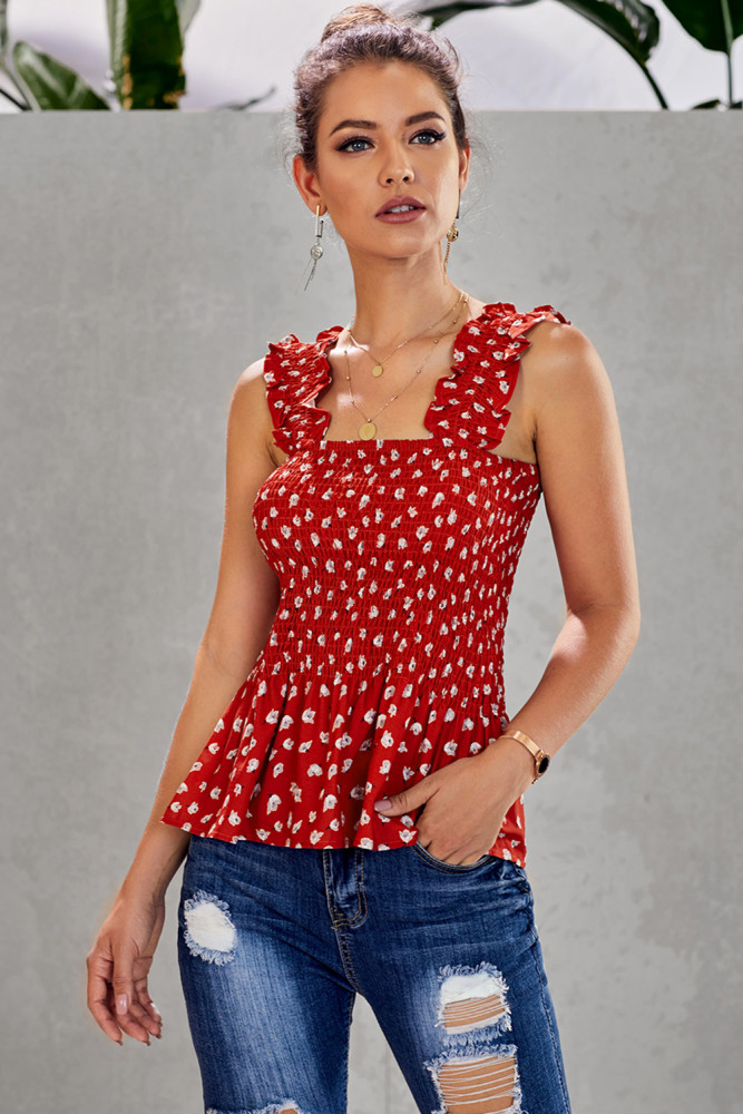 Red Floral Smock Tank