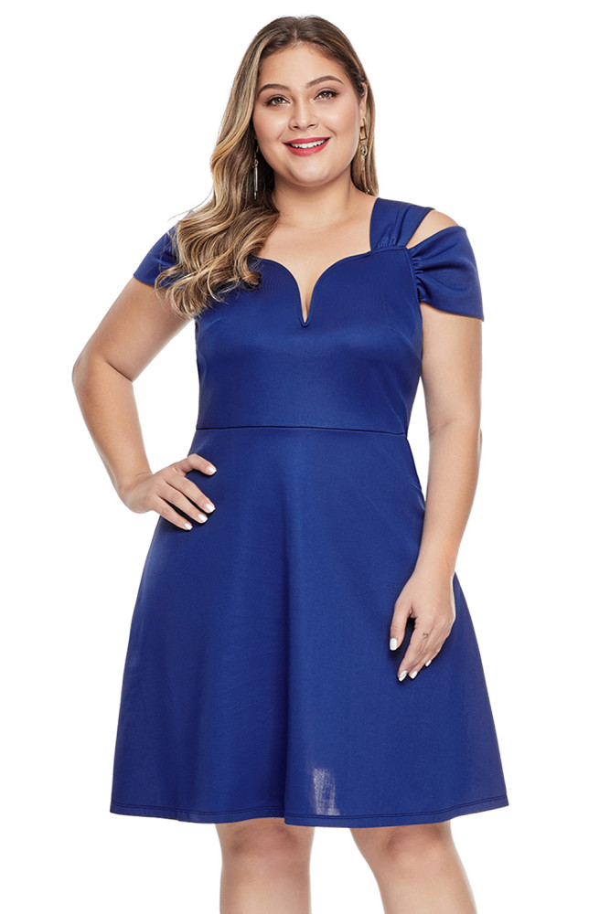 Blue Plus Size Flare Dress