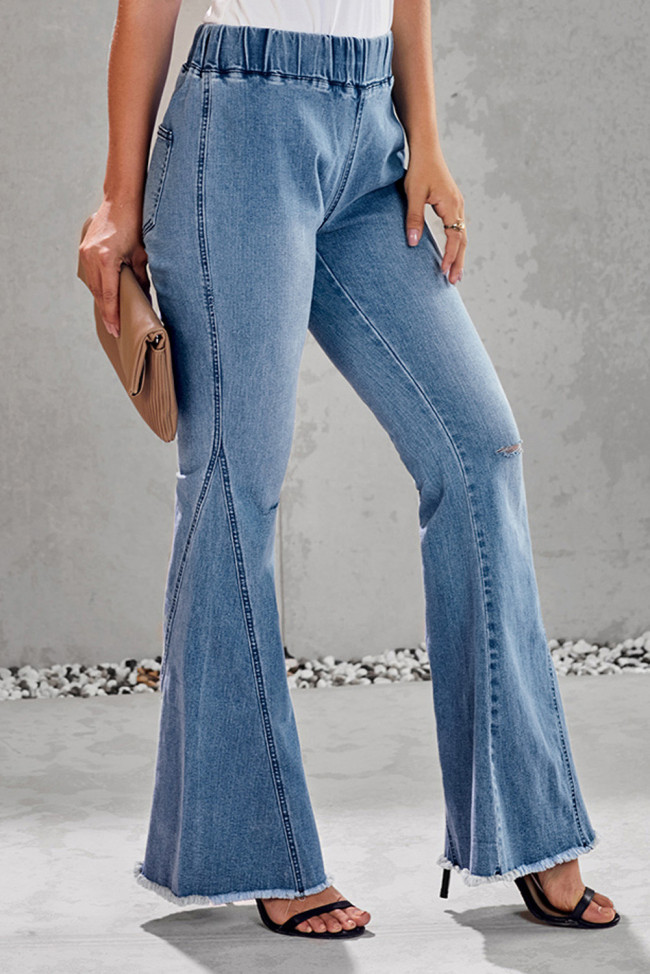Multicolor Distressed Bell Bottom Denim Pants