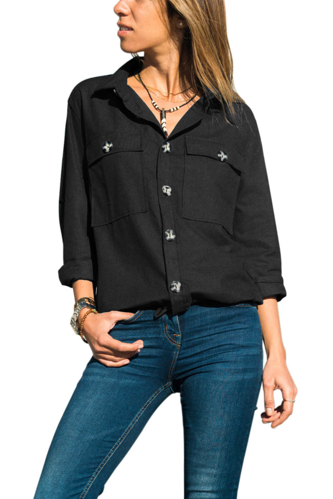 Black Buttoned Shirt with Pockets