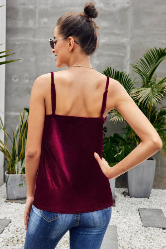 Red Whimsical Velvet Cami Tank