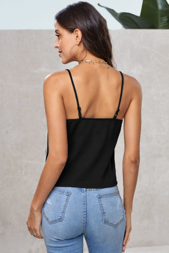 Black Buttoned Knot Front Slip Tank