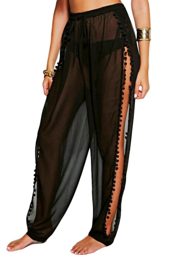 Black Pom Pom Split Beach Pant