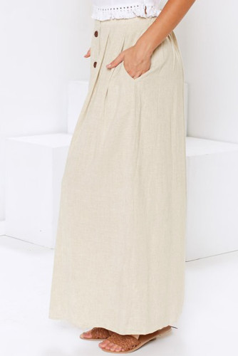 Beige Buttoned Maxi Skirt