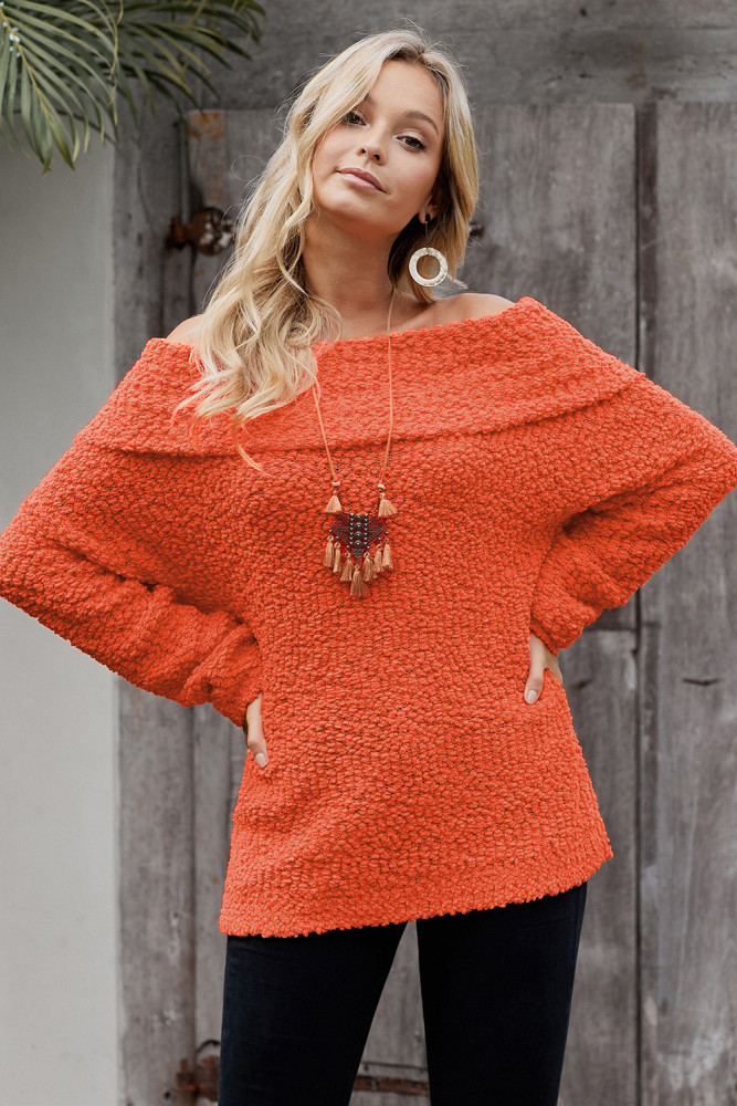 Orange Off The Shoulder Comfy Sweater
