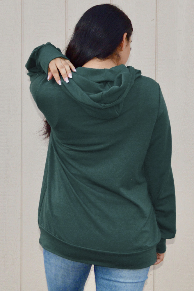 Green Long Sleeve Hoodie with Rope Drawstring
