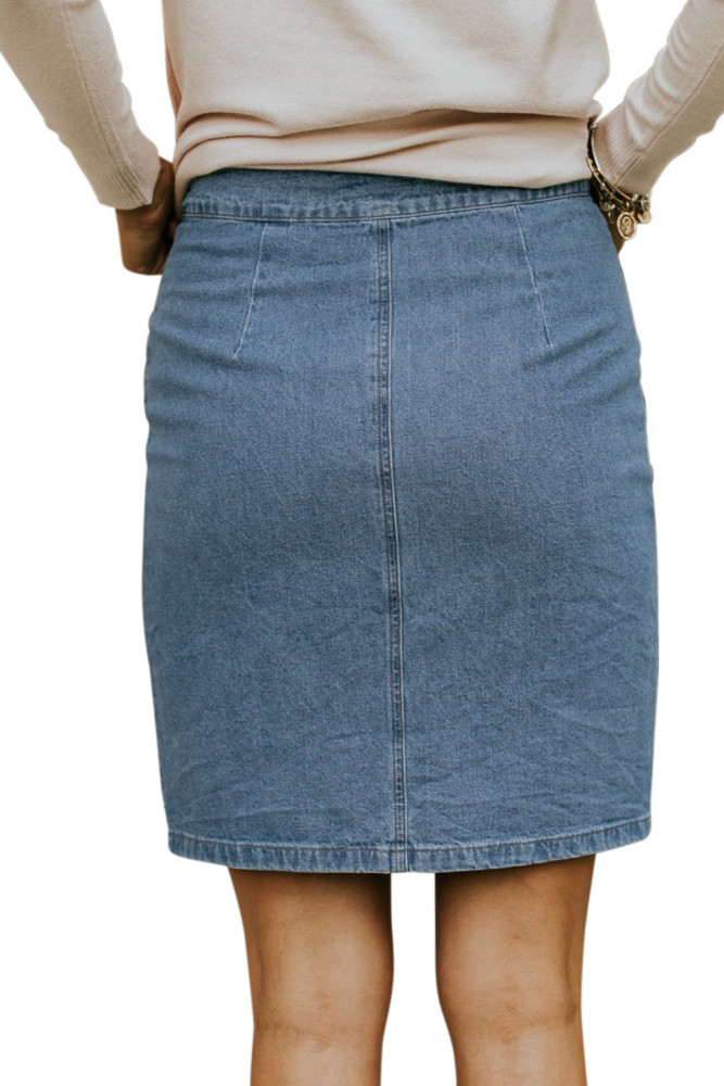 Sky Blue Chic Button up Denim Skirt