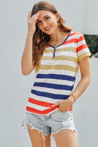Yellow Striped Henley T Shirt
