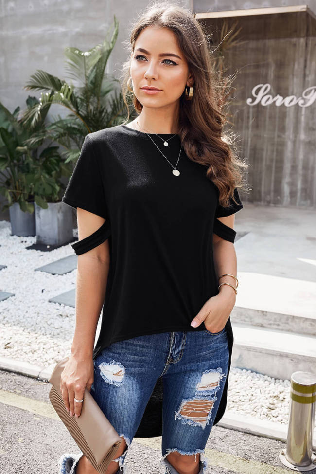 Black Defying Gravity High Low Knit Top