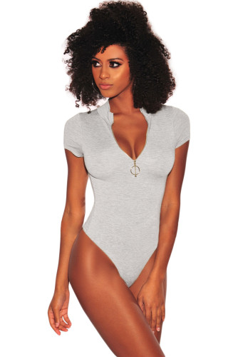 Heather Gray Silver O-Ring Zipper Bodysuit