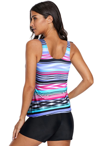 Multicolor Asymmetric Striped Splice Tank Top Swimwear