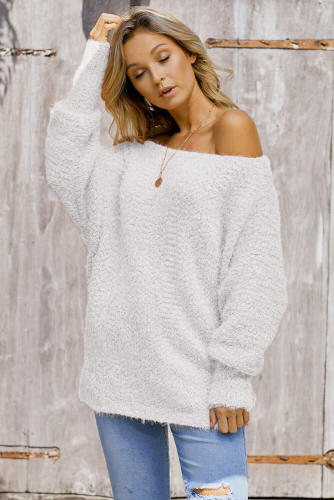 White Off The Shoulder Popcorn Knit Sweater