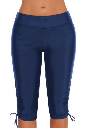Blue Plus Size Ruched Side Tie Swim Bottom Shorts