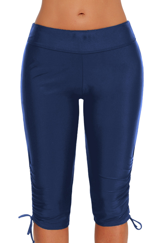 Blue Plus Size Ruched Side Tie Swim Bottom Shorts