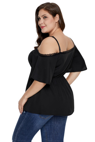 Black Cold Shoulder Plus Size Babydoll Blouse