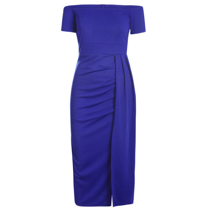 Blue Off Shoulder Short Sleeve Party Dress
