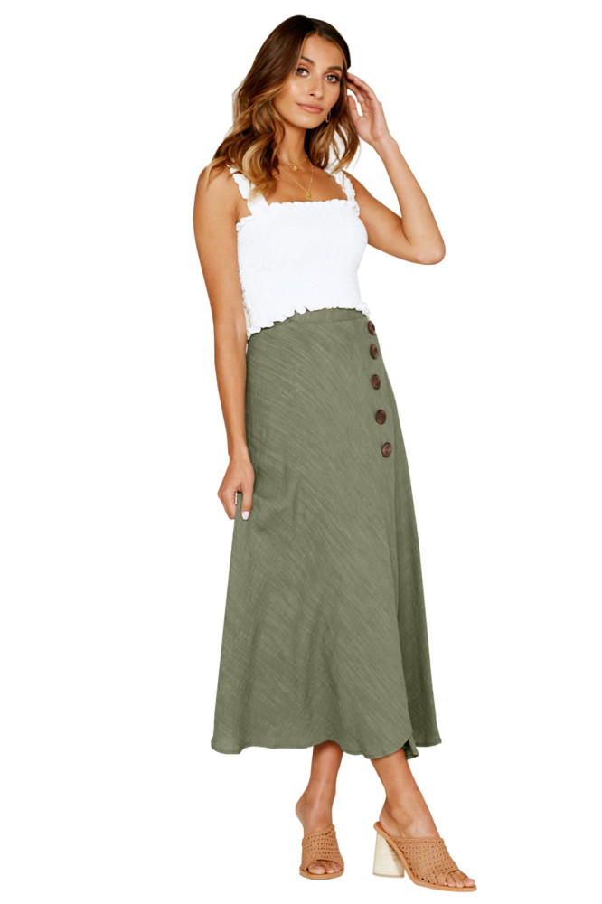 Green Buttoned Maxi Skirt