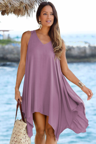 Purple Handkerchief Hem Crochet Back Sundress