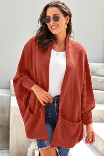 Orange Patch Pockets Batwing Sleeve Cardigan