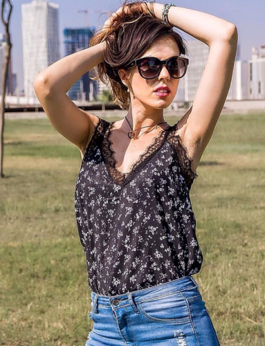 Black Tropical Love Lace Cami Tank