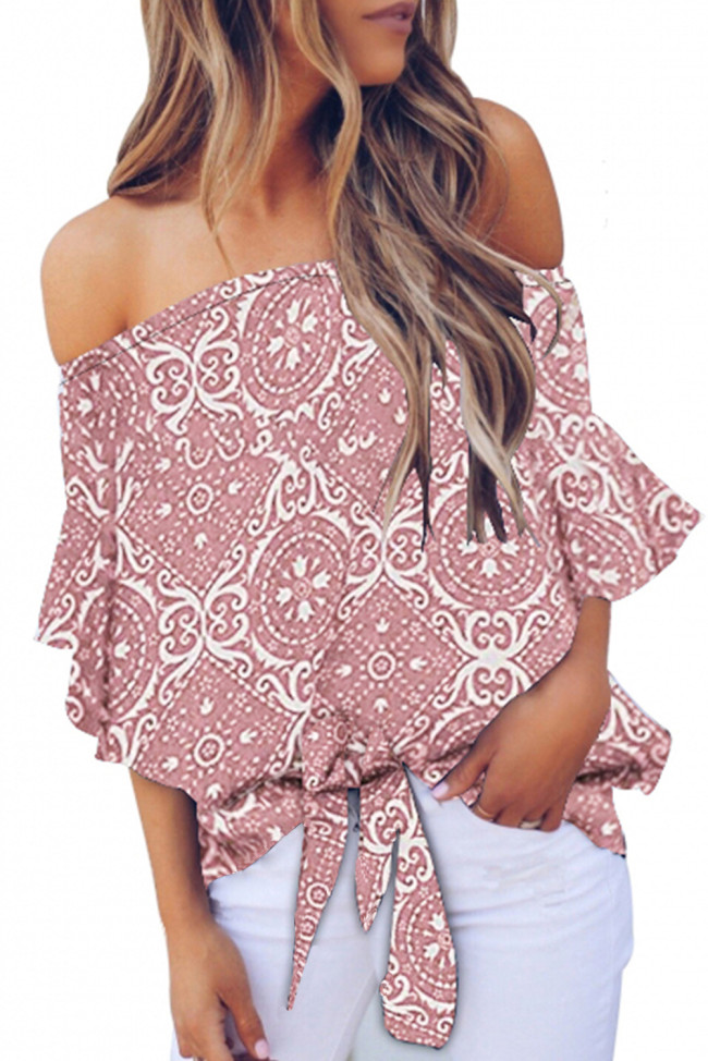 Pink Bohemian Floral Print Off The Shoulder Blouse
