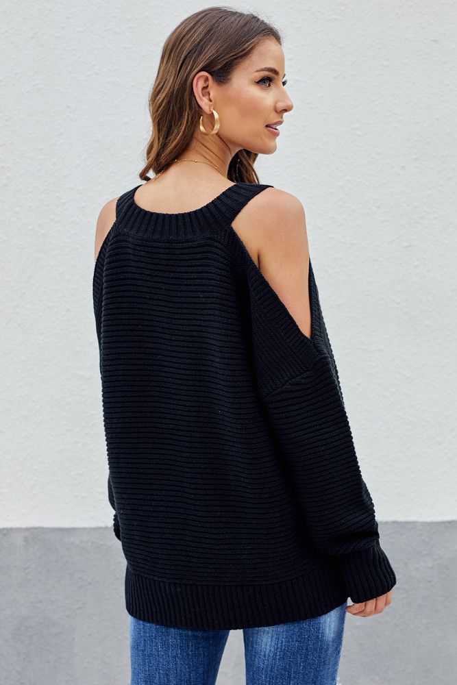 Black Cold Shoulder Pullover Sweater
