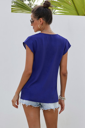 Blue Short Sleeve Printed Neck Shift Blouse