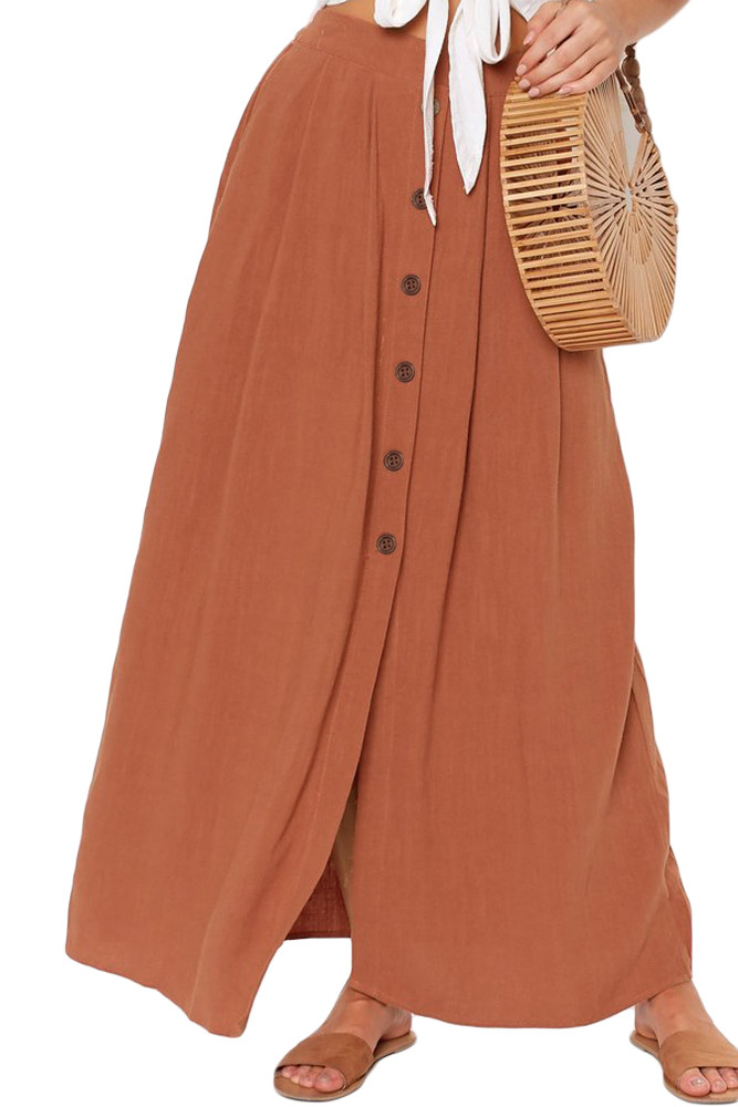 Orange Buttoned Maxi Skirt