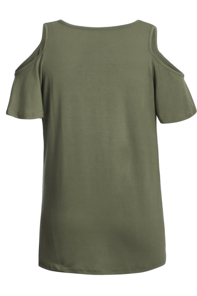 Green Cold Shoulder High Low Top