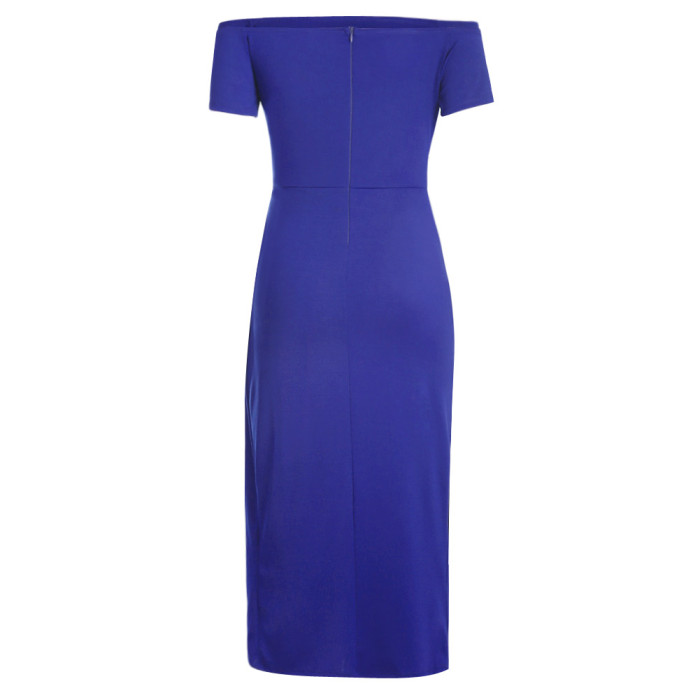 Blue Off Shoulder Short Sleeve Party Dress