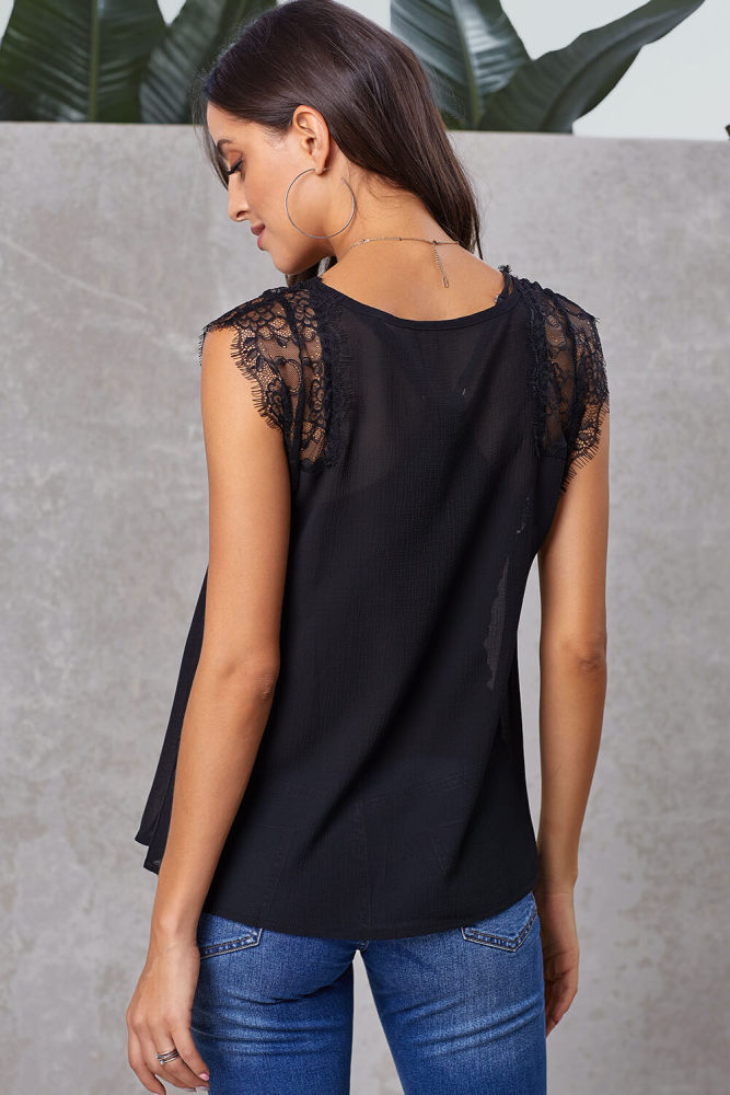 Black From A Dream Lace Tank Top with Vest