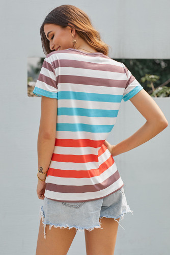 Sky Blue Striped Henley T Shirt