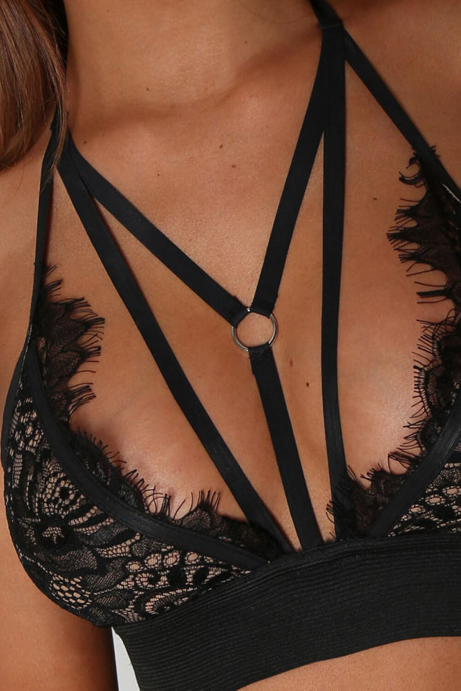 Mayah Black And Nude Harness Style Bralet