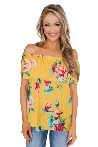 Yellow Grow with Me Off The Shoulder Floral Top