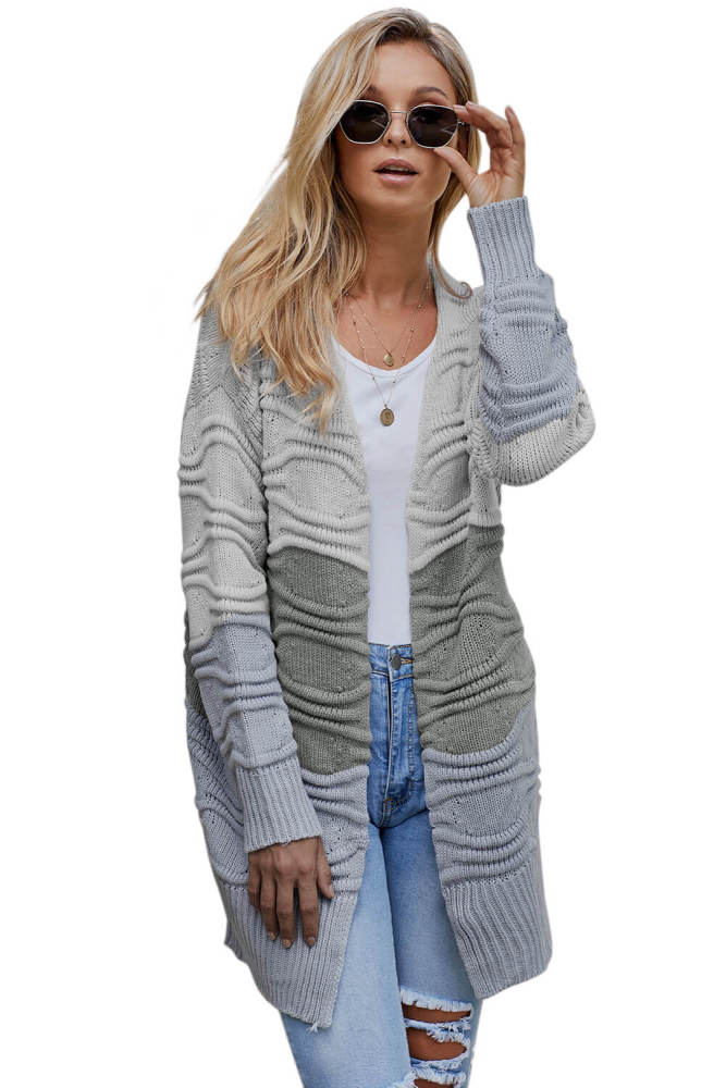 Gray Colorblock Knit Cardigan